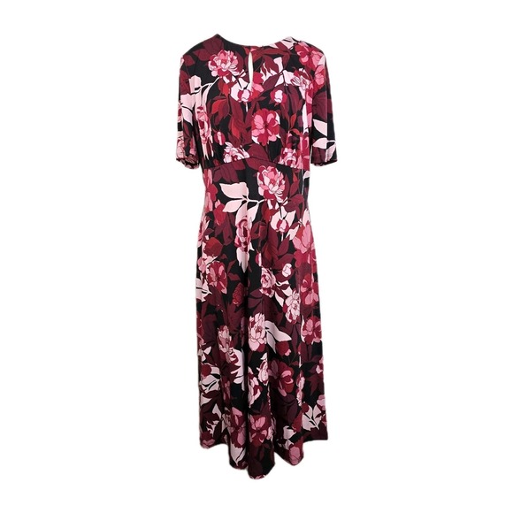 London Times Red Floral‎ Keyhole Midi Dress Women's Size 12 Empire Waist - Picture 1 of 8